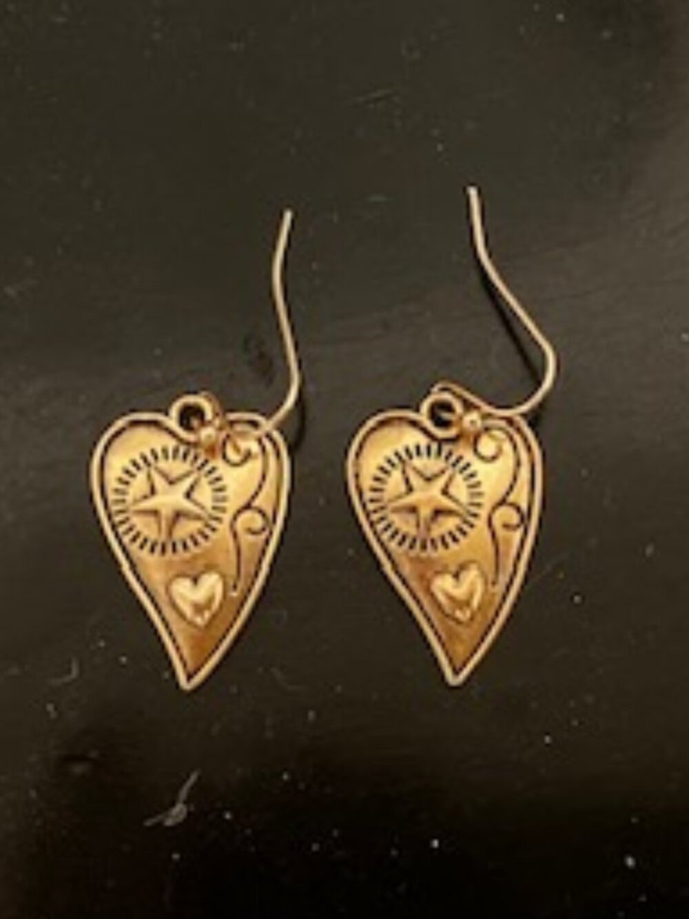 Gold-Tone Heart and Star Teardrop Earrings